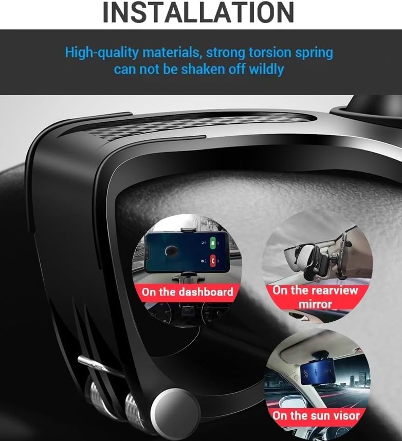 【The Safest】 Car Dashboard Phone Clip Holder, 360 Degree Rotation Dash Multifunctional Car Dashboard Mobile Phone Holder Mount Stand Compatible with 4-7 Inch Smartphones