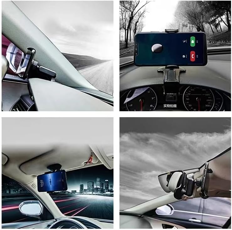 【The Safest】 Car Dashboard Phone Clip Holder, 360 Degree Rotation Dash Multifunctional Car Dashboard Mobile Phone Holder Mount Stand Compatible with 4-7 Inch Smartphones