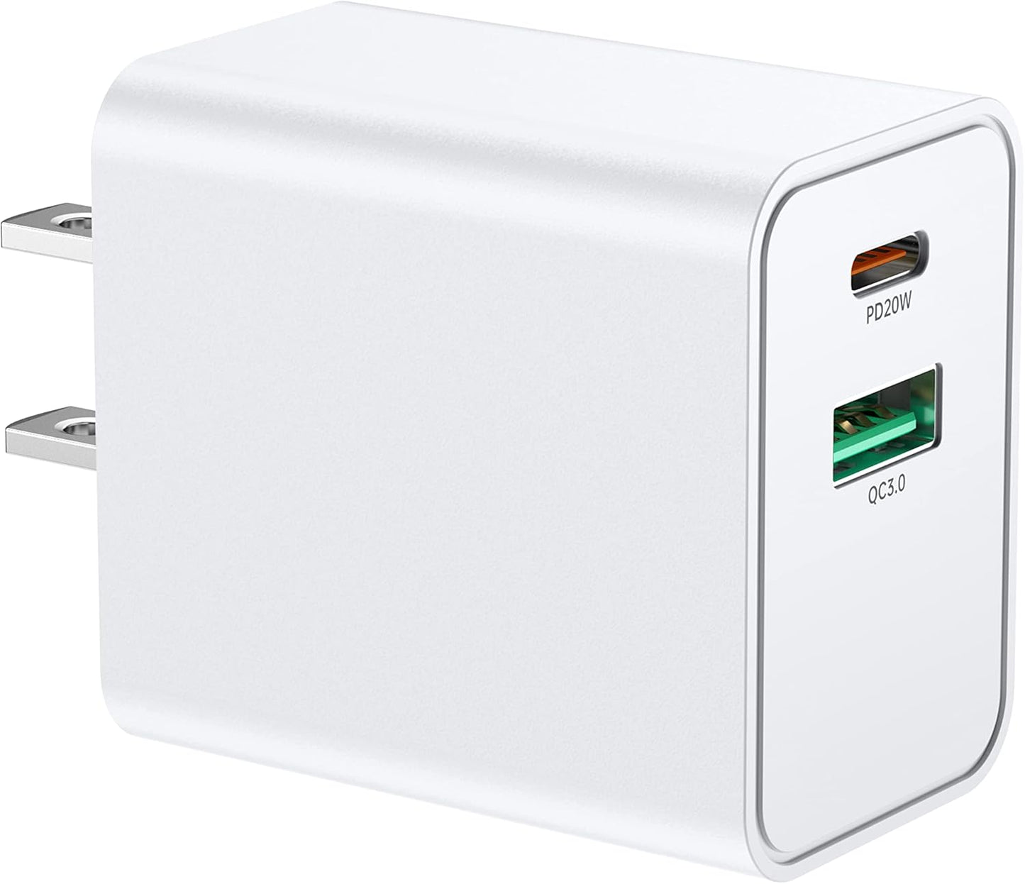 USB C Wall Charger Block 20W, Dual Port USB-C Plug-in 20W PD & QC3.0 A Fast Charging for iPhone 14/13/12/11 /Pro Max, iPad Pro, AirPods Samsung Android Phones and More