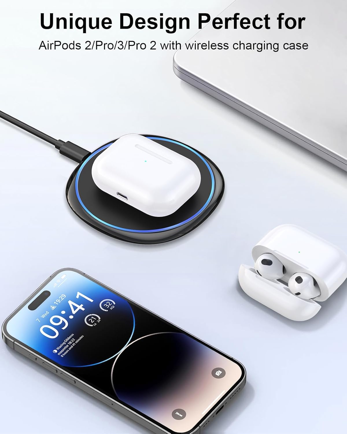 NANAMI Fast Wireless Charger [2 Pack] - Qi Certified Wireless Charging Pad for iPhone 16/16 Plus/16 Pro/16 Pro Max/15/14/13/13 Pro/12,10W for Samsung Galaxy S24/S24 Ultra/S23/S22/S21/S20,New Airpods