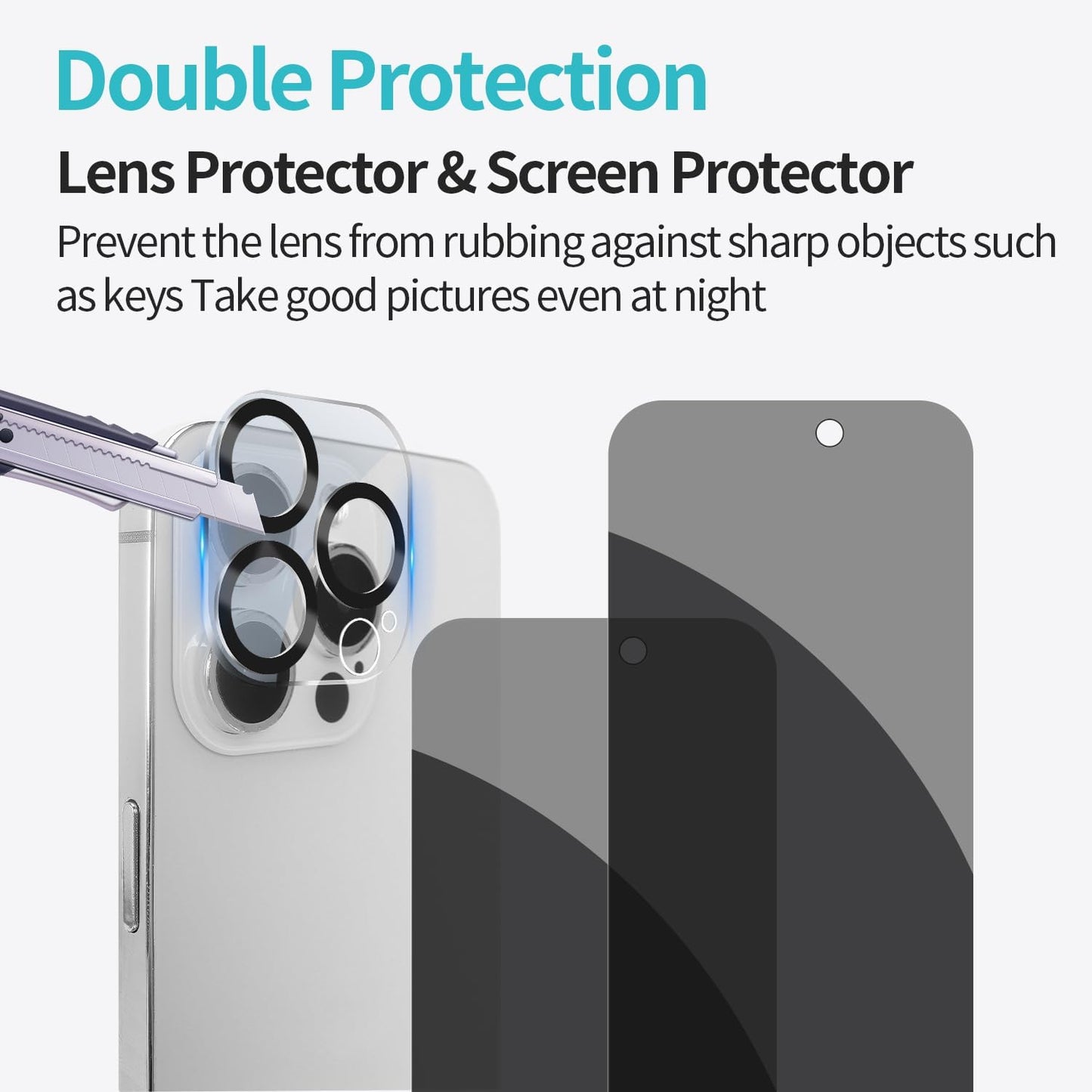 Pehael [2+2 Pack] iPhone 15 Pro Max Privacy Screen Protector with Camera Lens Protector Full Coverage Anti-Spy Tempered Glass Film 9H Hardness Upgrade Edge Protection Easy Installation Bubble Free