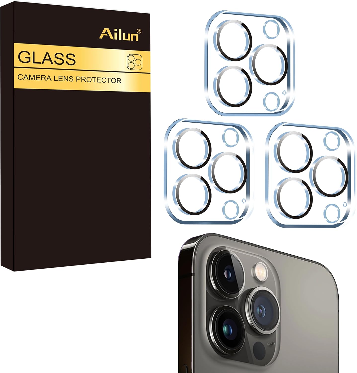 Ailun 3 Pack Camera Lens Protector for iPhone 15 Pro 6.1" & iPhone 15 Pro Max 6.7",Tempered Glass,9H Hardness,Ultra HD,Anti-Scratch,Easy to Install,Case Friendly [Does not Affect Night Shots]