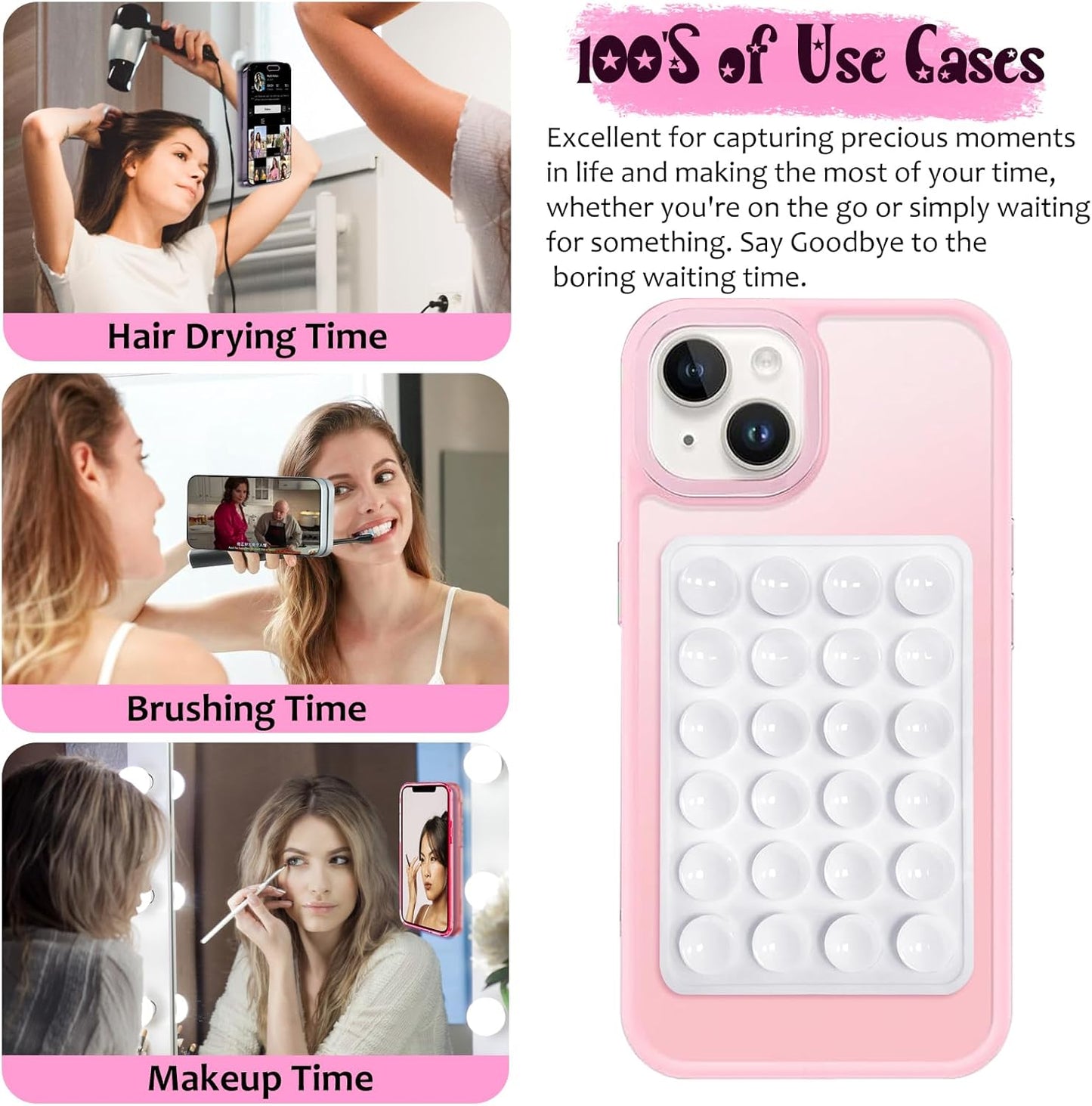 Silicone Suction Phone Case Mount, Silicon Adhesive Phone Accessory for Smartphones, Hands-Free Mirror Shower Phone Holder for Selfies, Tiktok Videos (Light Pink)